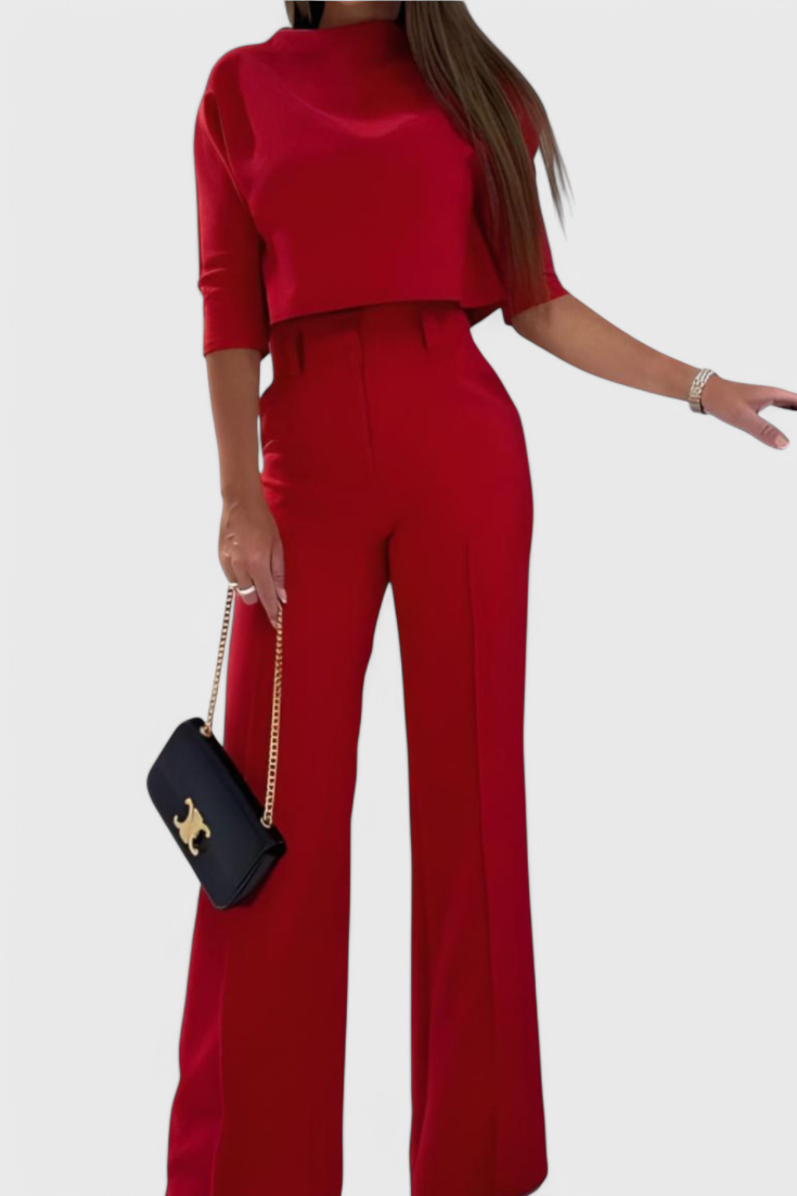 Gelsomina 3/4 Sleeve Top with Wide Leg Pants Ensemble