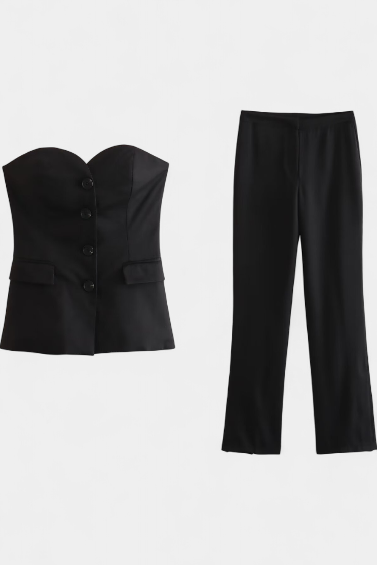 Natalia Sleeveless Minimalist Ensemble with Flared Trousers