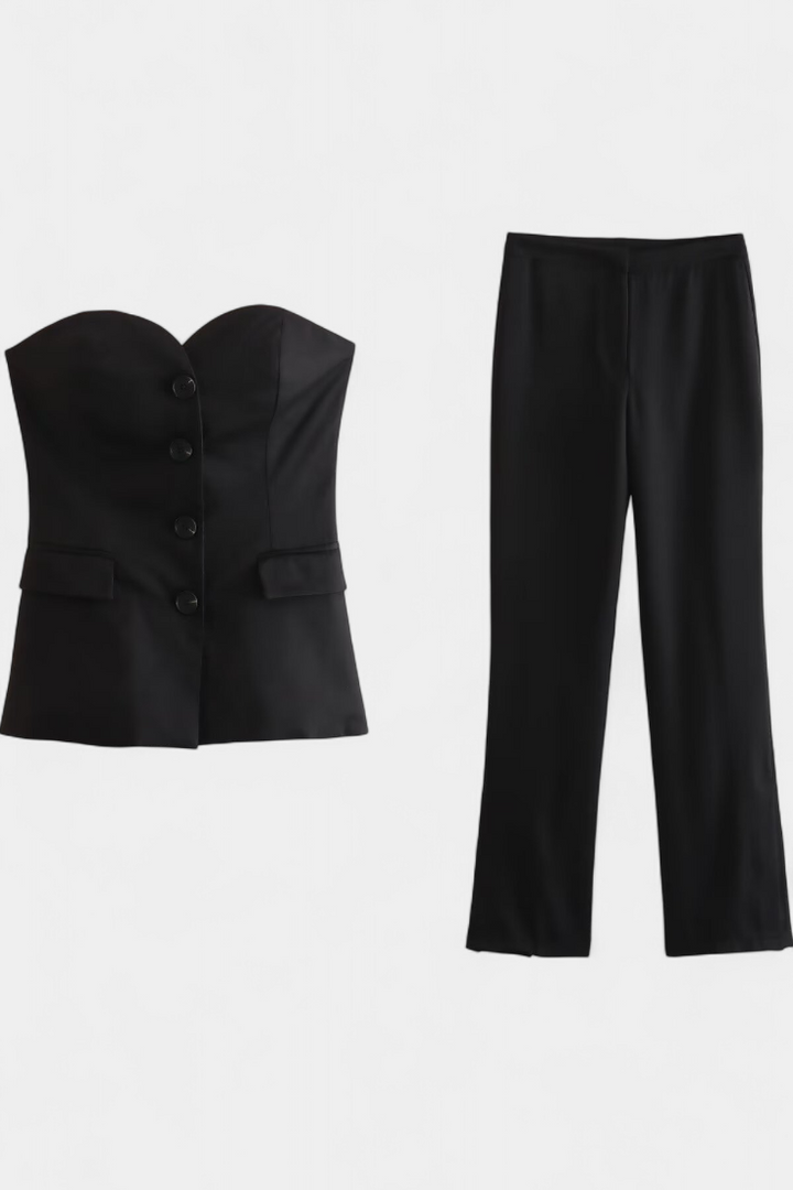 Natalia Sleeveless Minimalist Ensemble with Flared Trousers