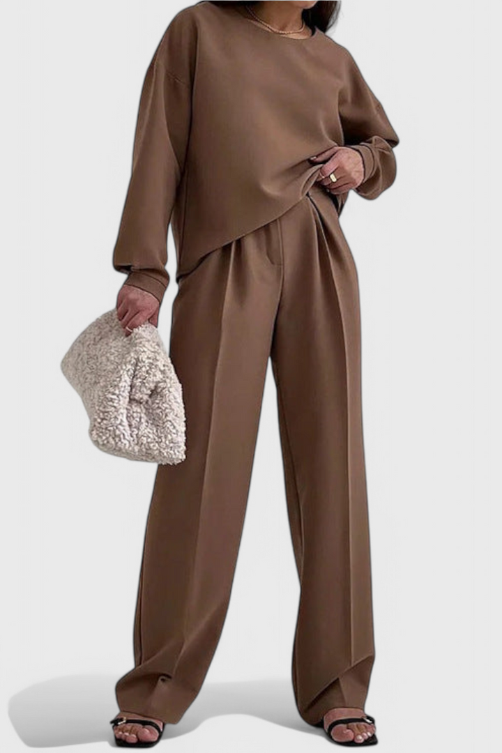 Piera Relaxed Long Sleeve Ensemble with Flared Pants