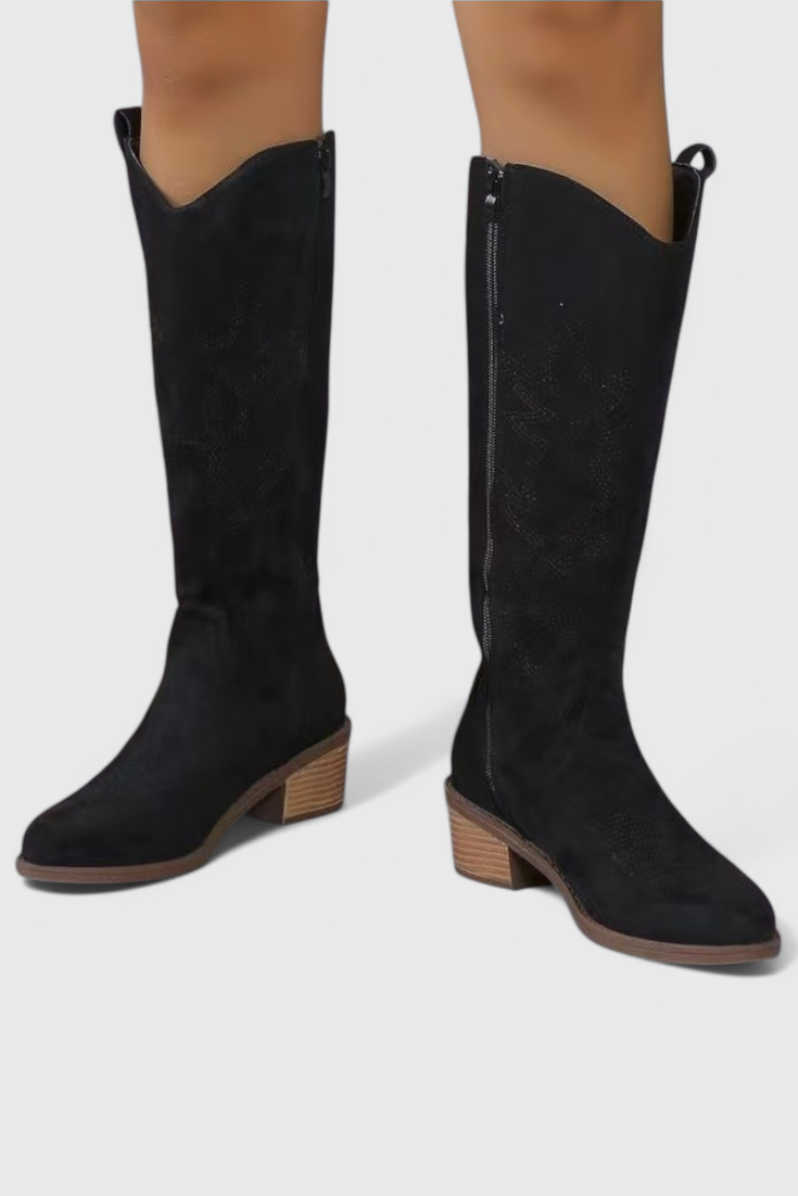 Clelia Suede Western Boots with Timeless Stitch Detail
