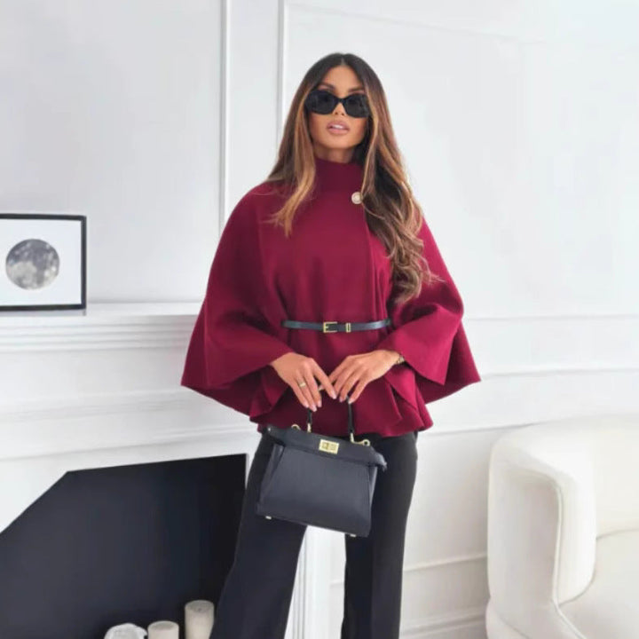 Regina - Cozy High Neck Buttoned Coat