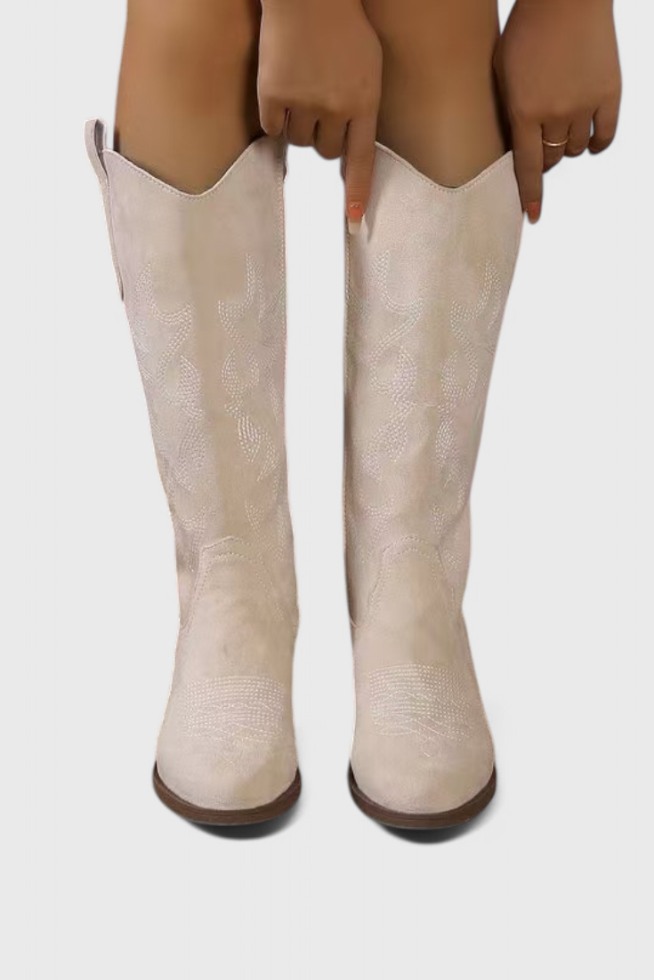 Clelia Suede Western Boots with Timeless Stitch Detail