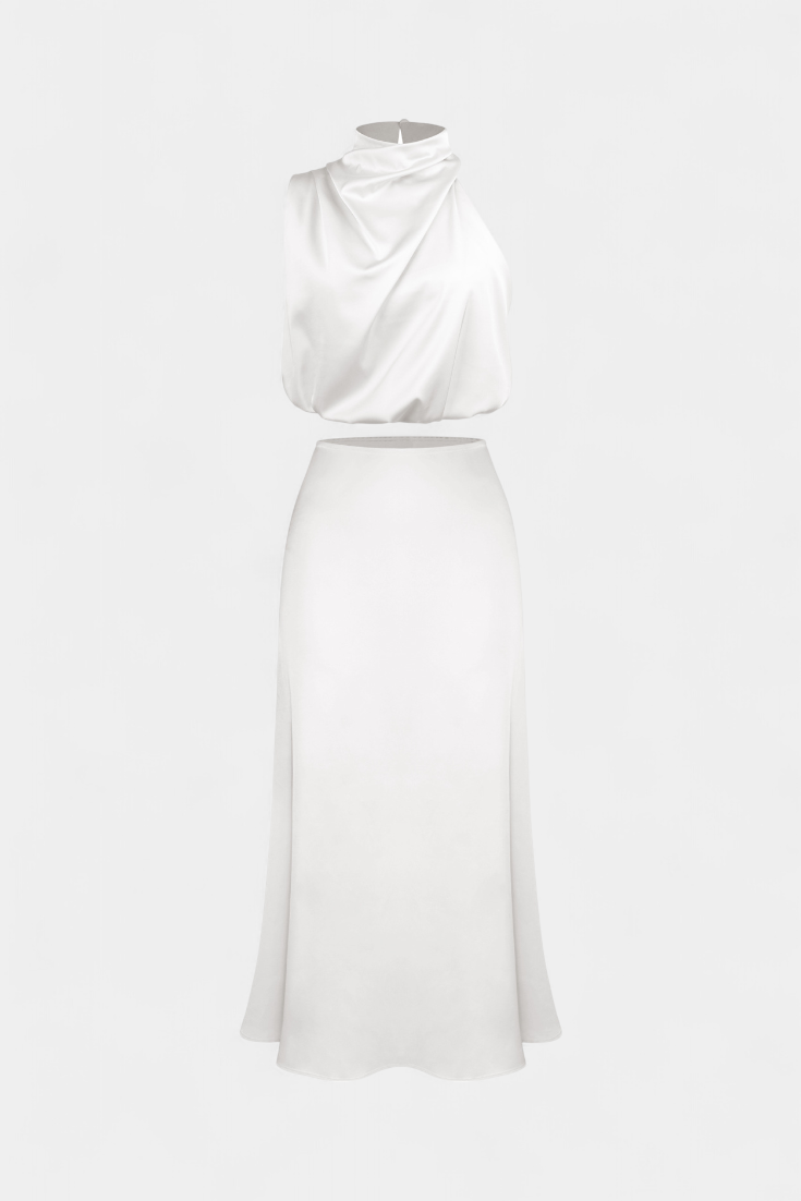 Miranda Two-Piece Draped Halter Neck Set with Open Back Design