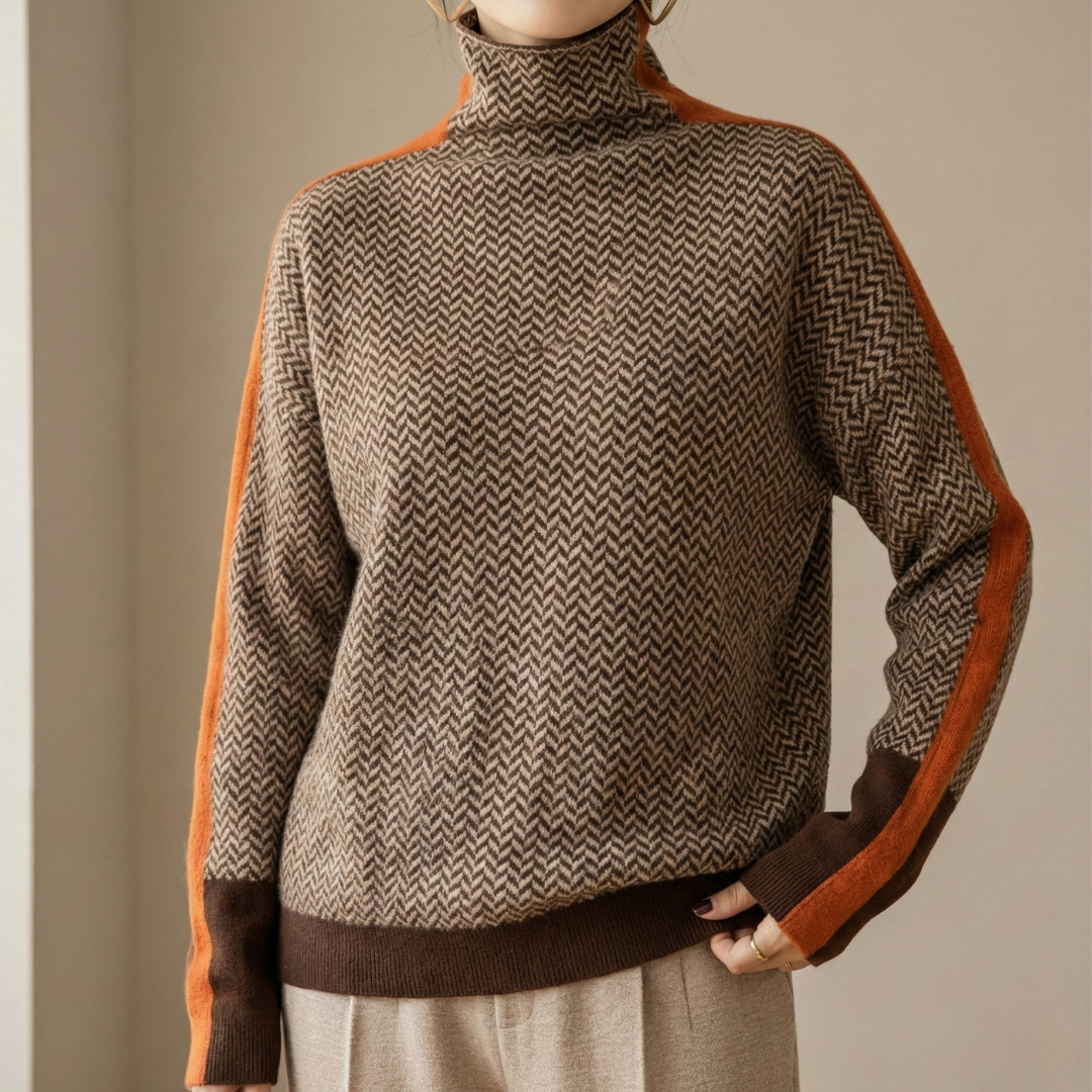 Ilenia | Luxe Herringbone Mock-Neck Sweater