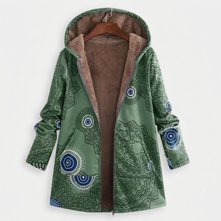 Margherita | Green Patterned Hooded Fleece Jacket