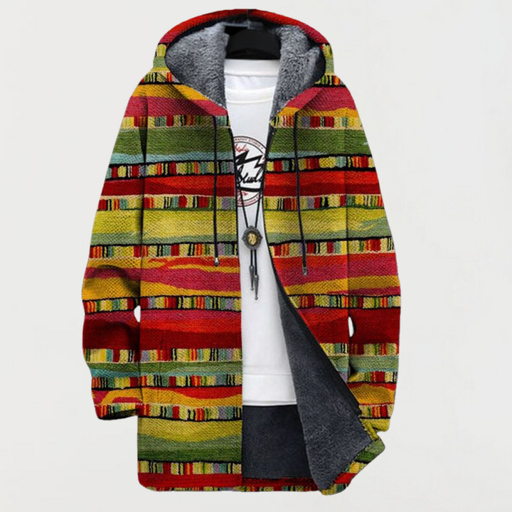 Emanuela | Colorful Folk-Stripe Hooded Cardigan