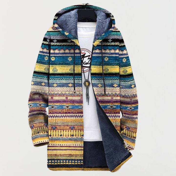 Roberta | Geometric-Print Hooded Cardigan