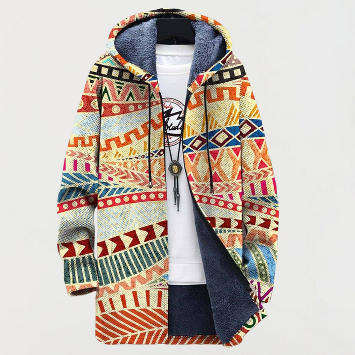 Teresa | Geometric-Print Hooded Cardigan
