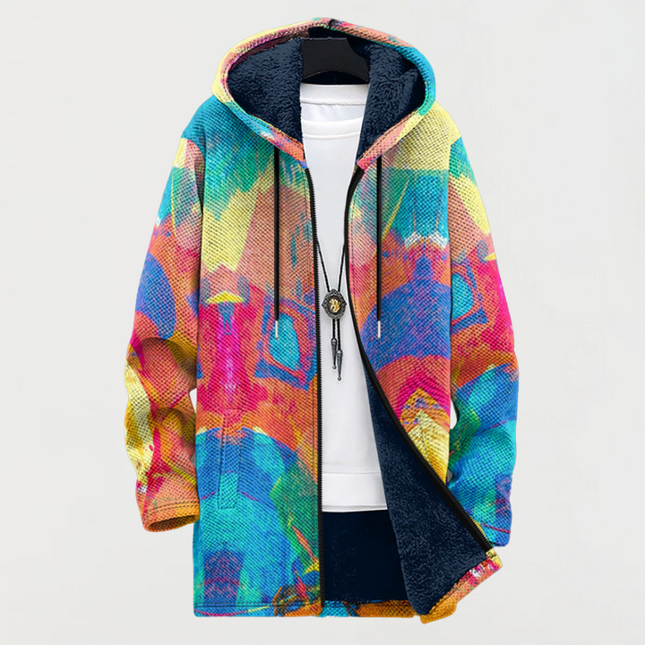 Luisella | Abstract Color-Block Hooded Cardigan