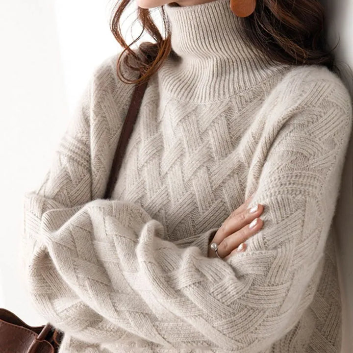 Anna | Basketweave-Knit Turtleneck Sweater