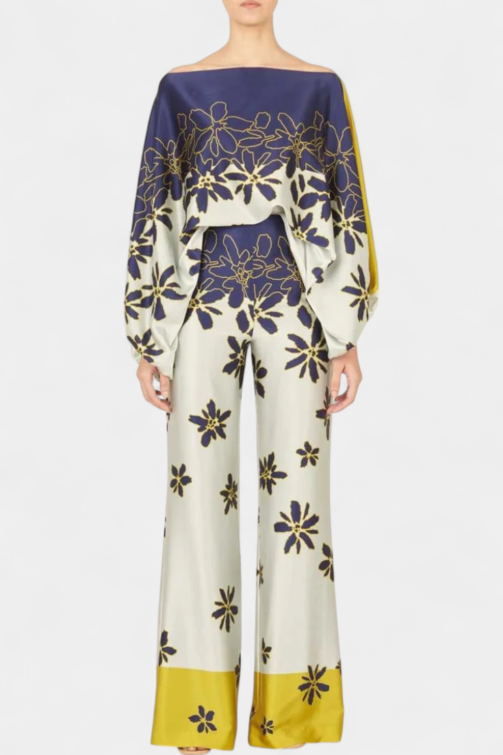 Artistic Print Off-the-Shoulder Top and Wide-Leg Pants Set by Giulia