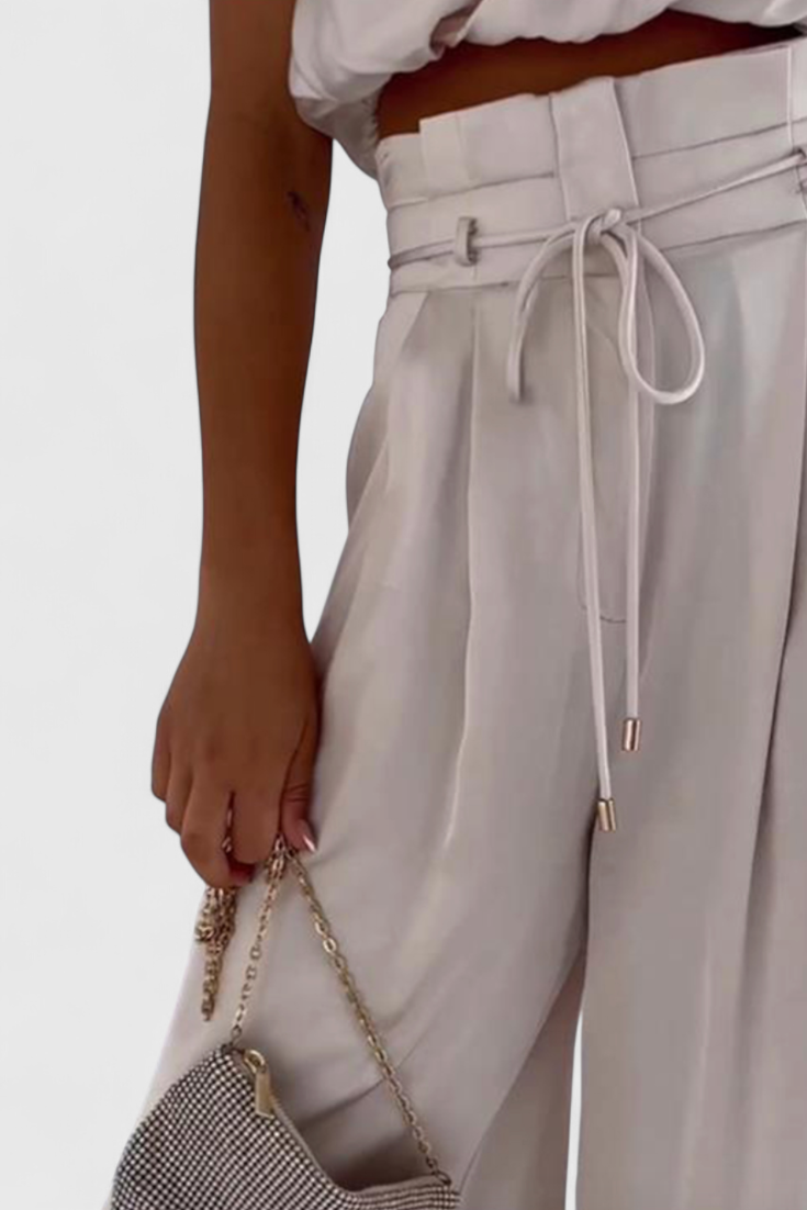 Manuela Minimalist Set: Tailored Top with Pleated Palazzo Trousers