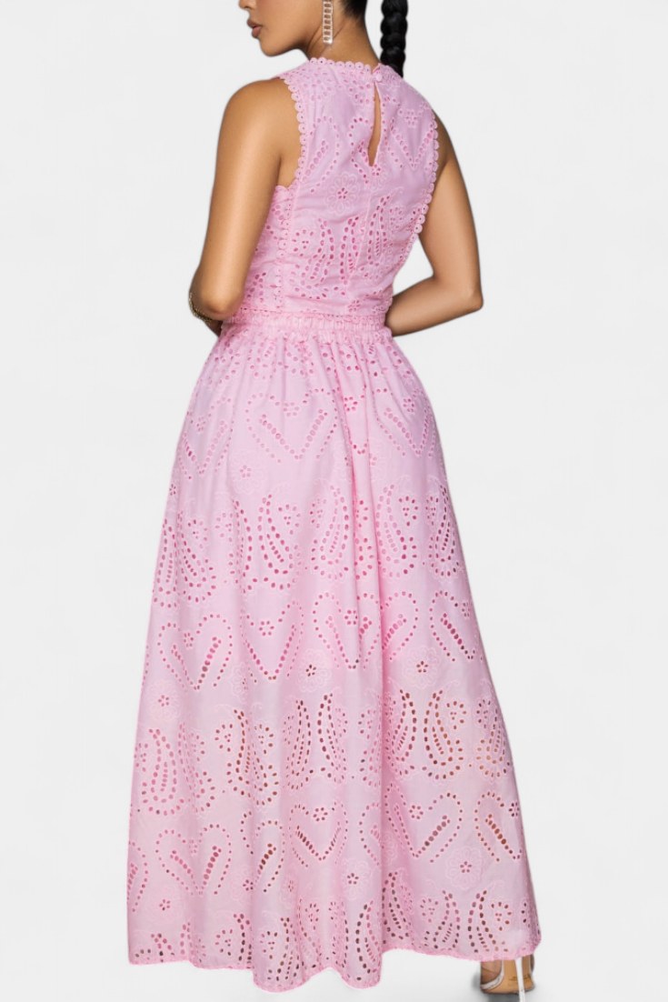 Sabina Floral Lace Two-Piece Set: Crop Top & Maxi Skirt