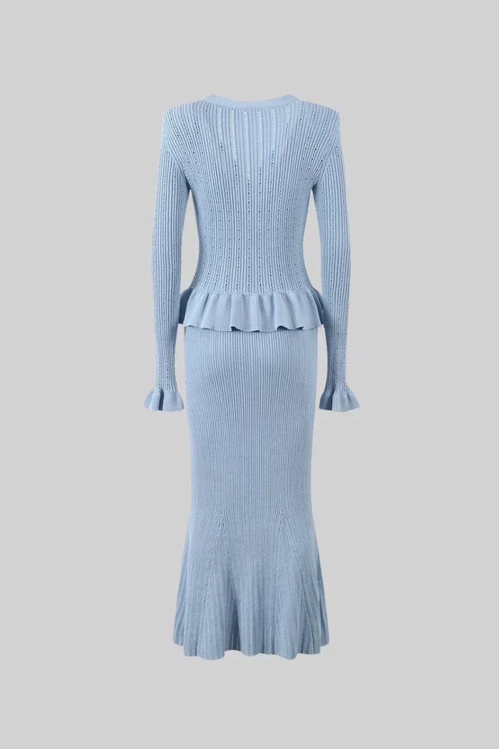 Sofia Knit Ensemble: Ruffled Cardigan and Flared Midi Skirt