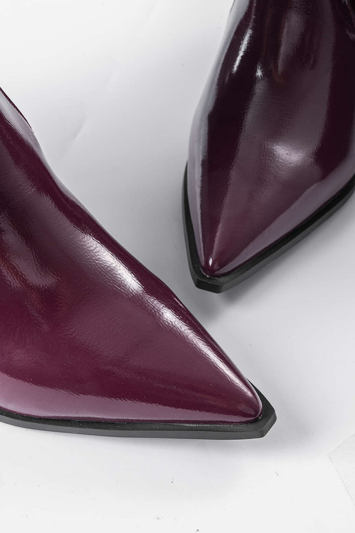 Pleated Faux Leather Pointed Toe Boots