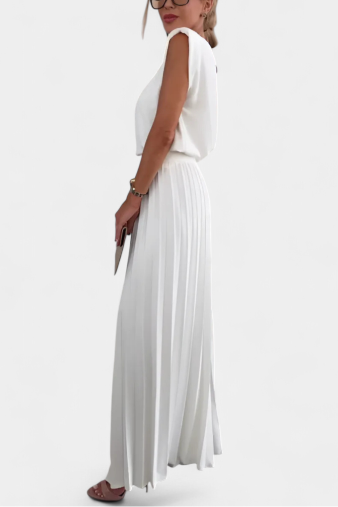 Marcella Sleeveless Backless Ensemble with Flowing Wide-Leg Pleated Trousers