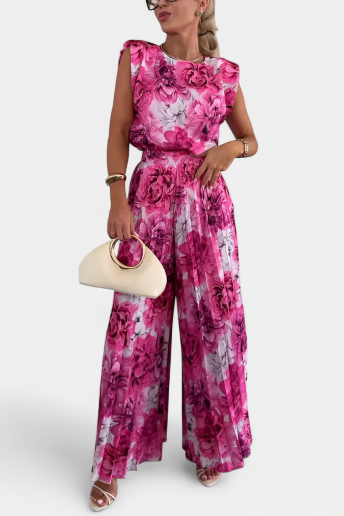 Marcella Sleeveless Backless Ensemble with Flowing Wide-Leg Pleated Trousers
