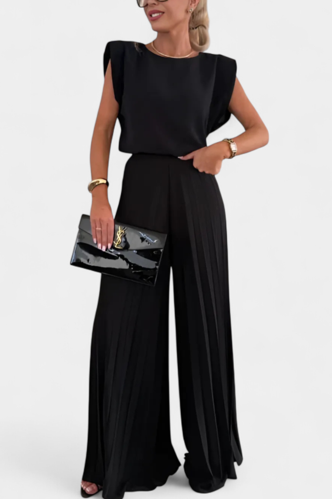 Marcella Sleeveless Backless Ensemble with Flowing Wide-Leg Pleated Trousers