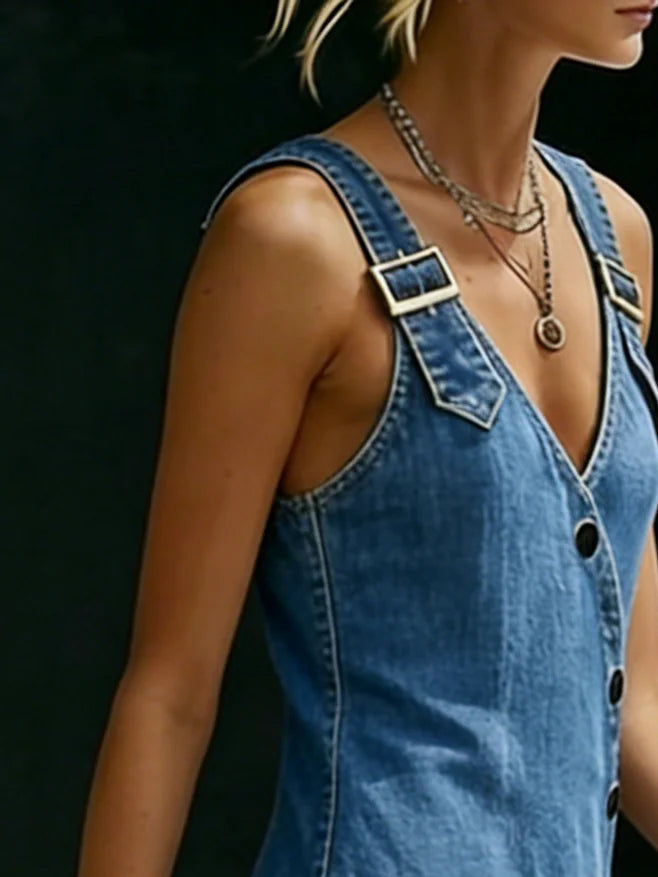 Amalia | Button-Front Denim Maxi Dress