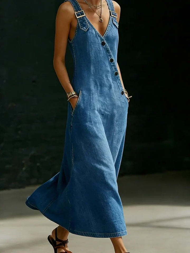 Amalia | Button-Front Denim Maxi Dress