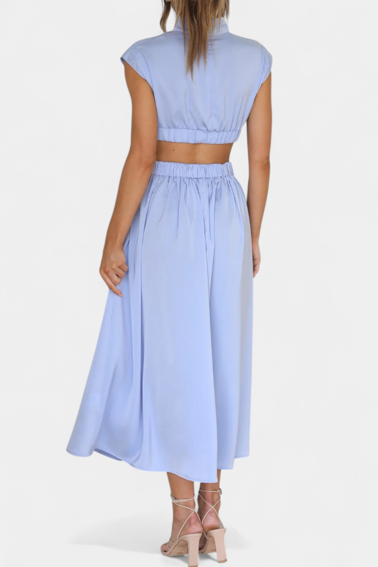 Marina High Neck Top and Flowing Skirt with Side Slits