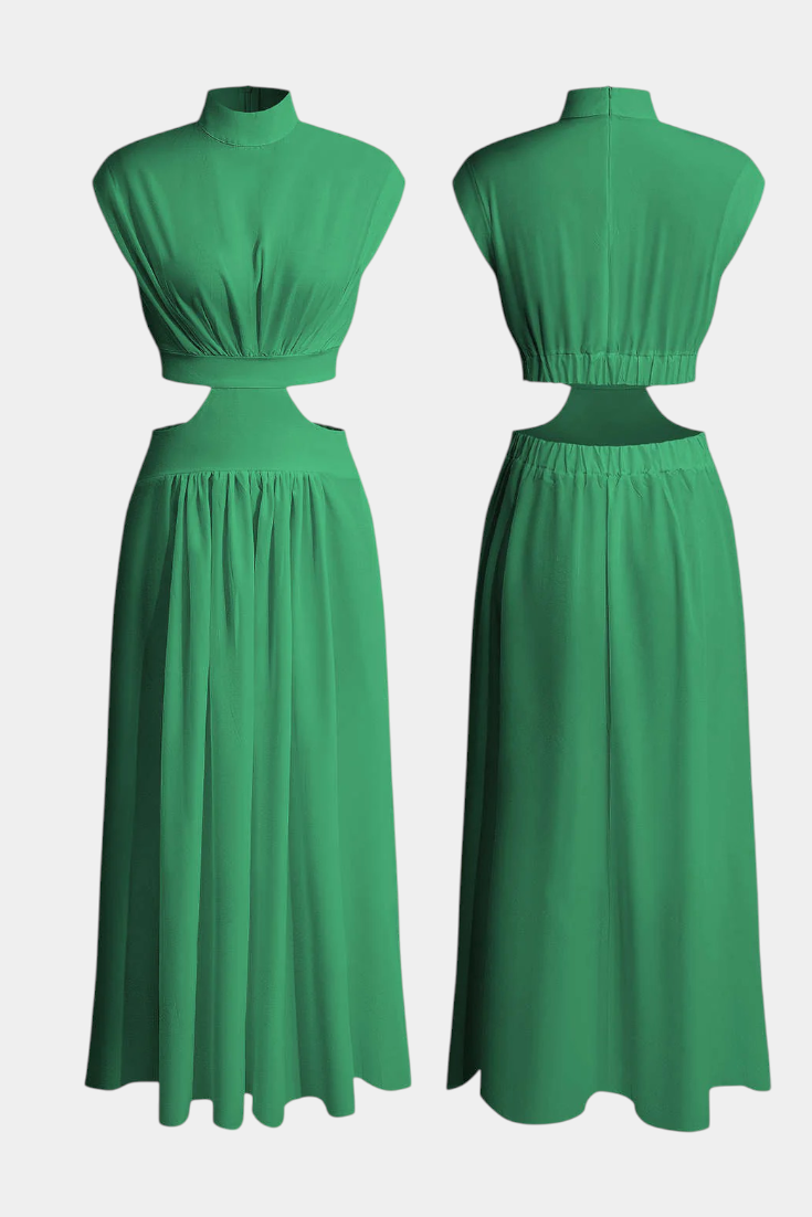 Marina High Neck Top and Flowing Skirt with Side Slits