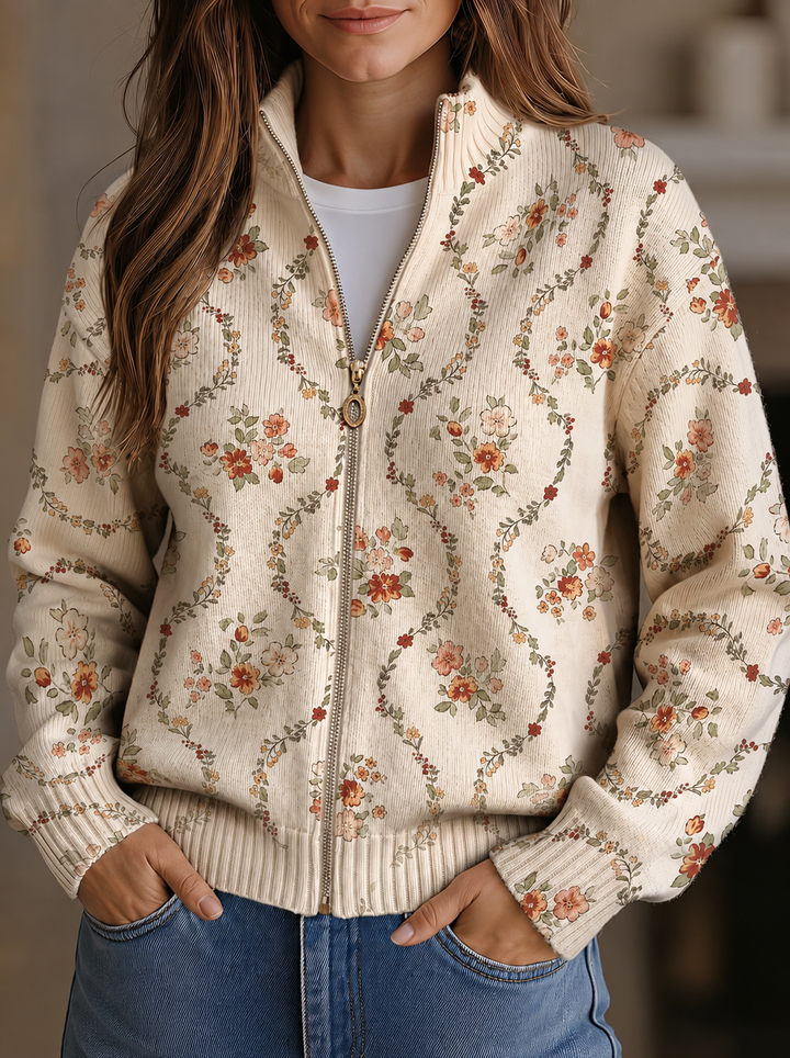 Gabriella | Floral Vine Zip Cardigan