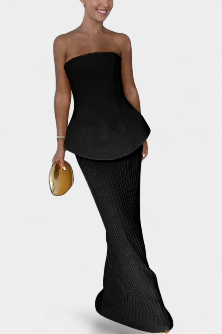 Letizia Strapless Bandeau Top with Pleated Skirt Set