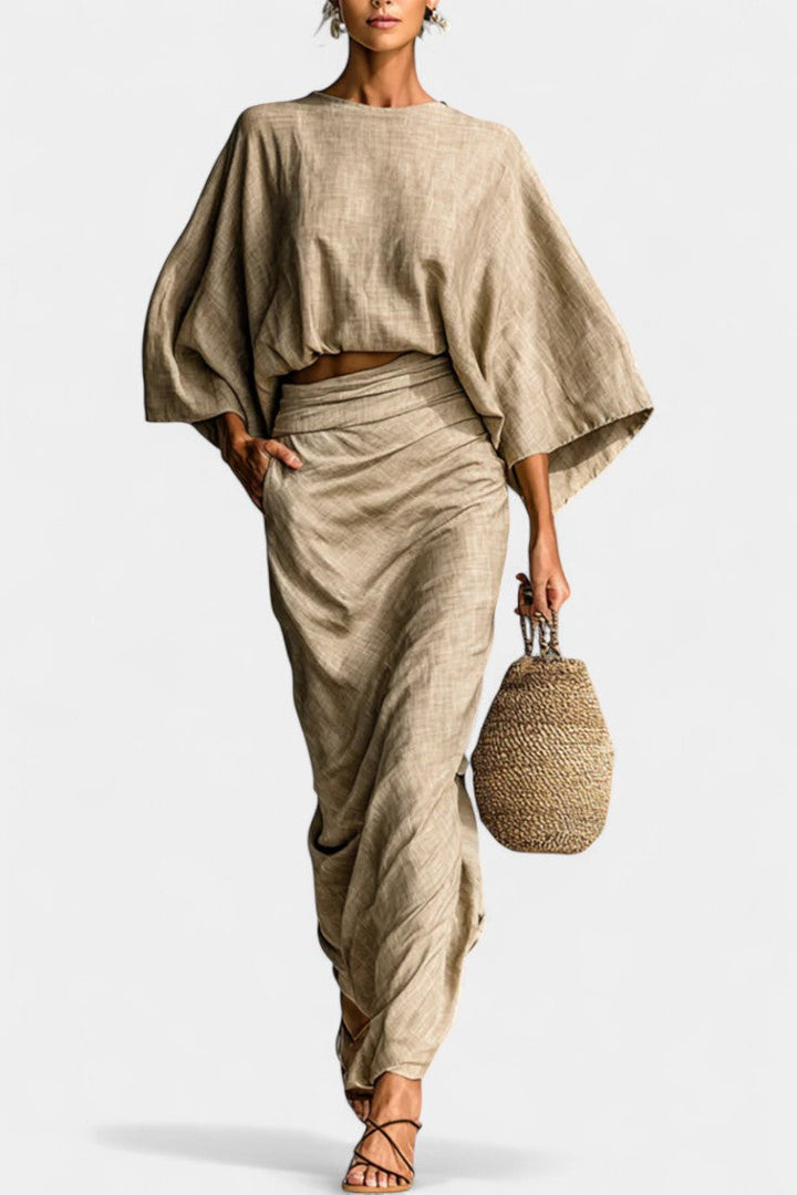 Agata Long Sleeve Casual Ensemble with Flowing Maxi Skirt