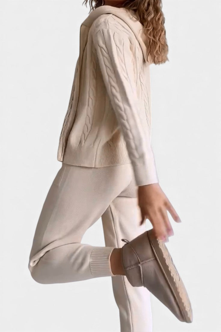 Claudia Cardigan & Twisted Jacquard Sweater Set - Casual Style