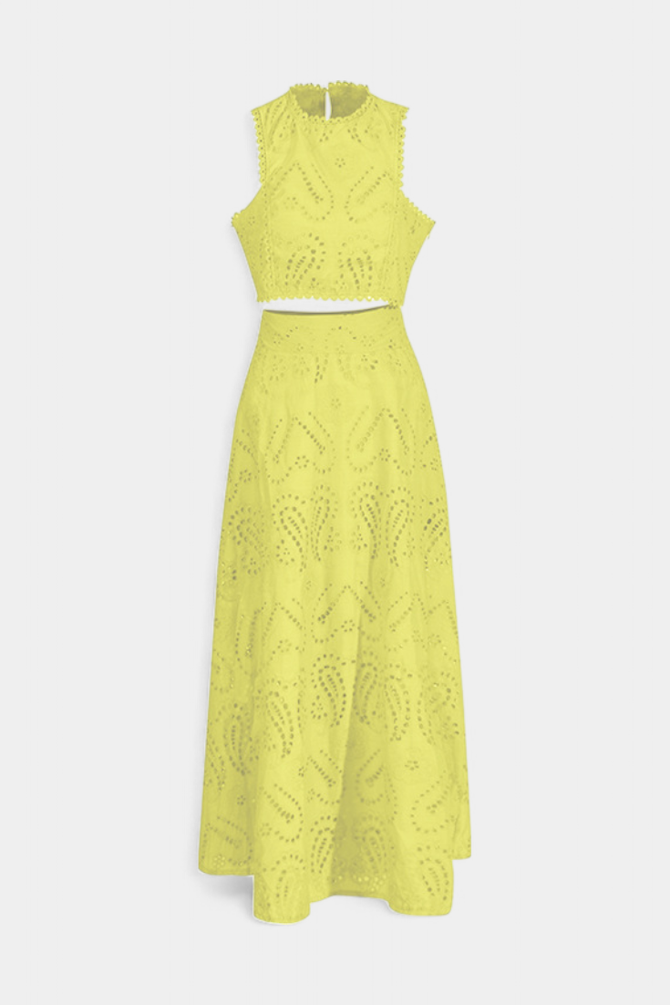 Sabina Floral Lace Two-Piece Set: Crop Top & Maxi Skirt