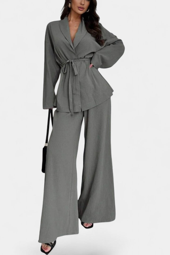 Emma V-Neck Blazer and Flared Pants Set