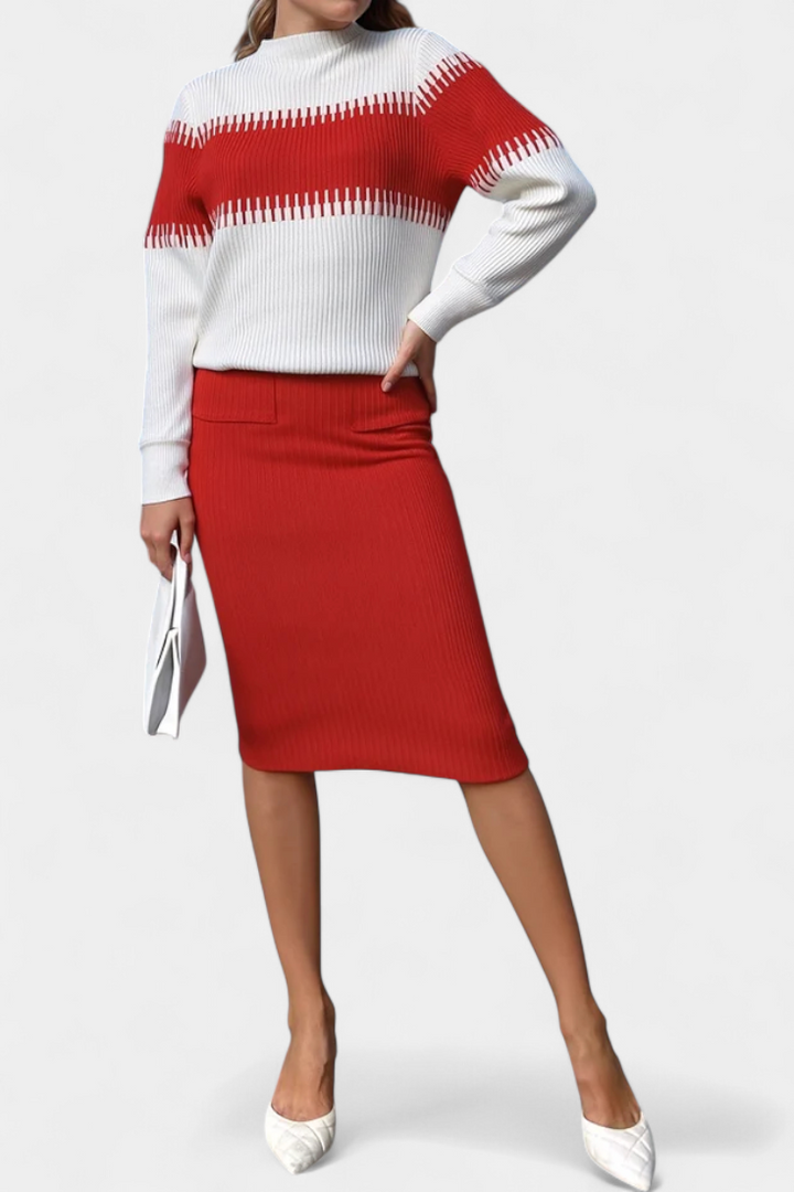 Giulietta Two-Tone Long Sleeve Midi Knit Dress Ensemble