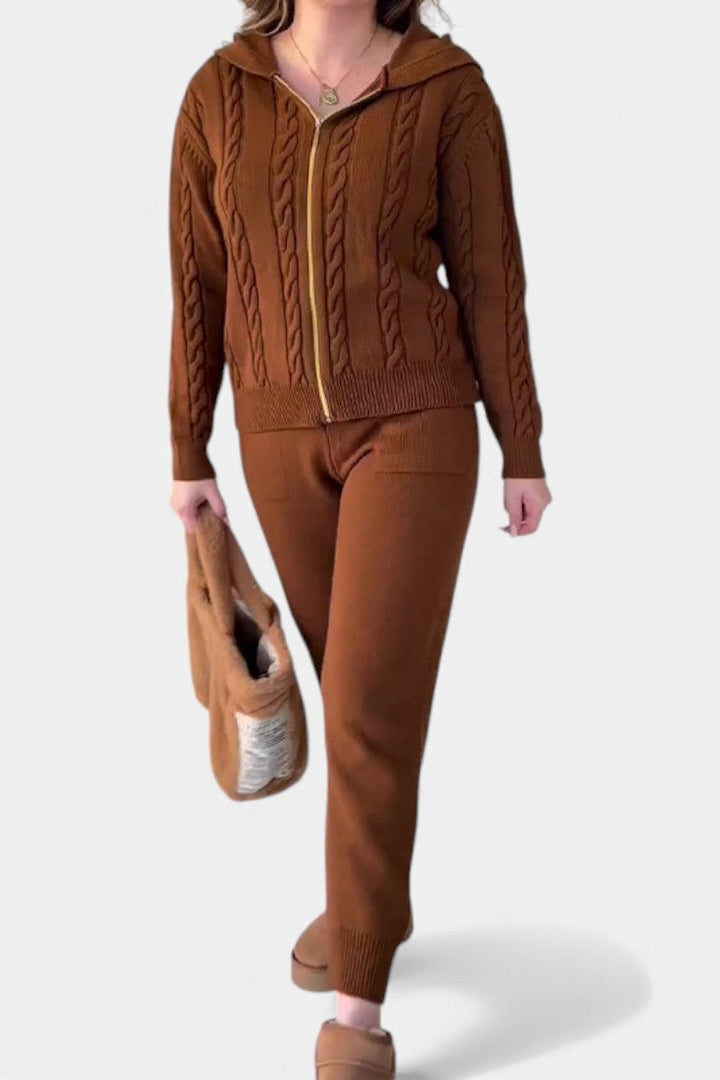 Claudia Cardigan & Twisted Jacquard Sweater Set - Casual Style