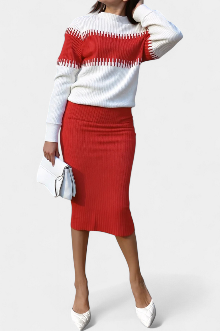 Giulietta Two-Tone Long Sleeve Midi Knit Dress Ensemble