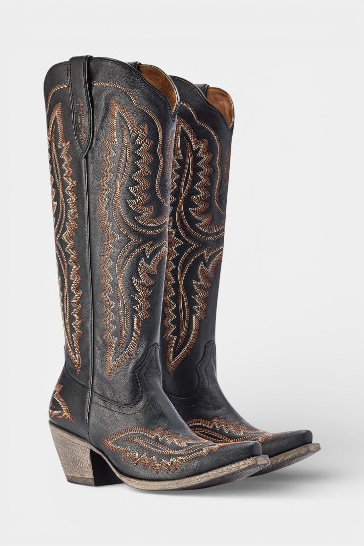 Gioia Retro Western Embroidered Pointed Toe Booties