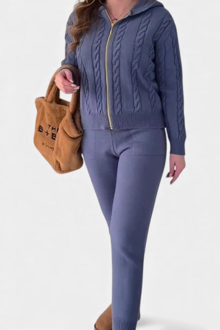 Claudia Cardigan & Twisted Jacquard Pullover Set - Casual Ensemble