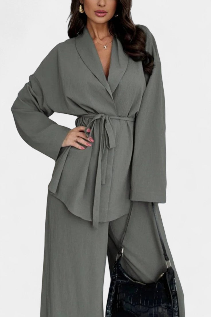 Emma V-Neck Blazer and Flared Pants Set