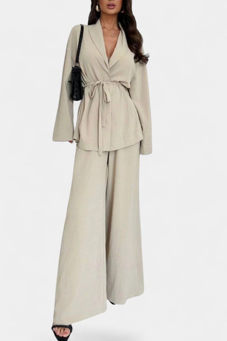 Emma V-Neck Blazer and Flared Pants Set