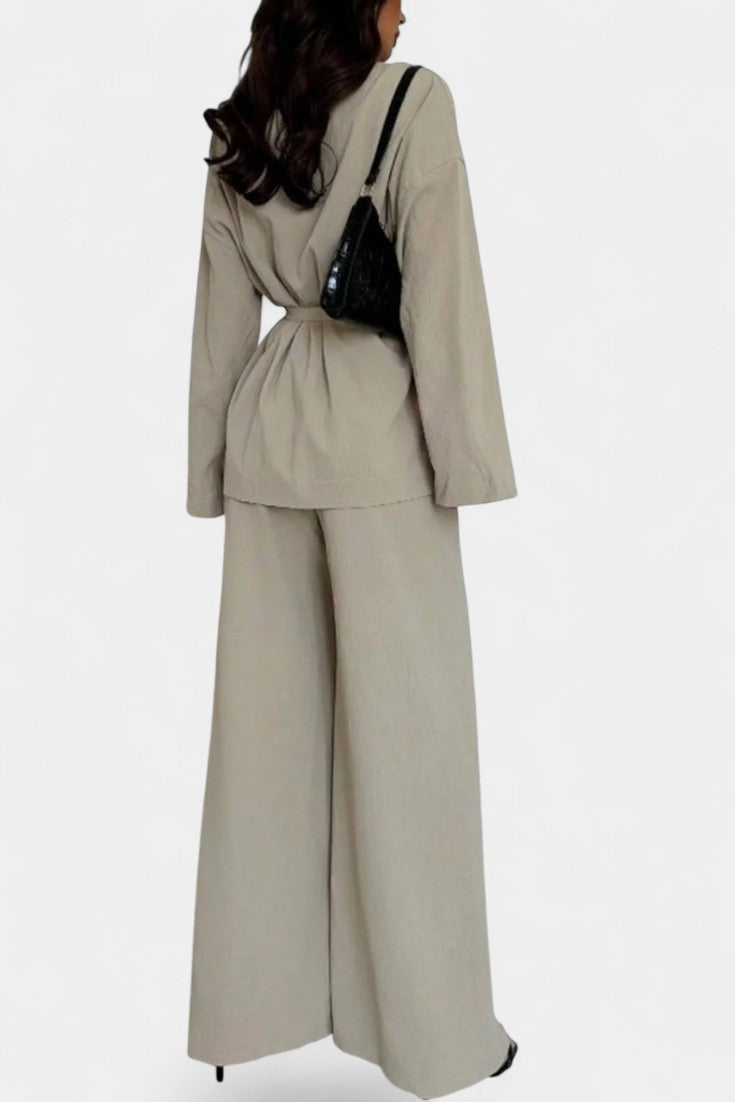 Emma V-Neck Blazer and Flared Pants Set