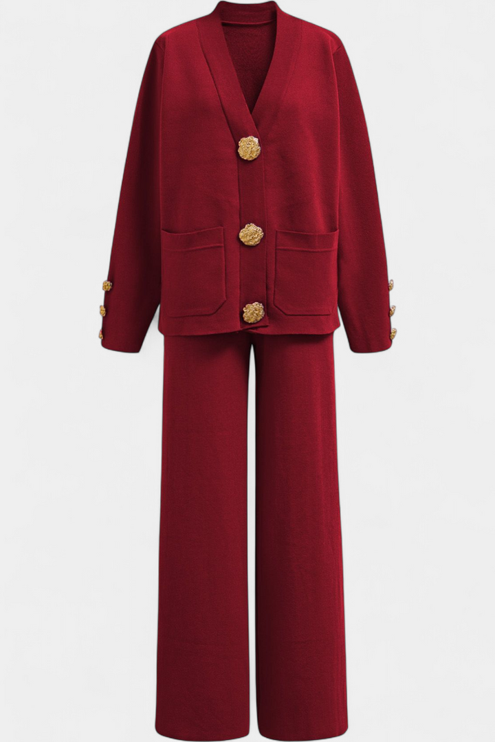 Luisella Classic Cardigan Set with Wide-Leg Trousers