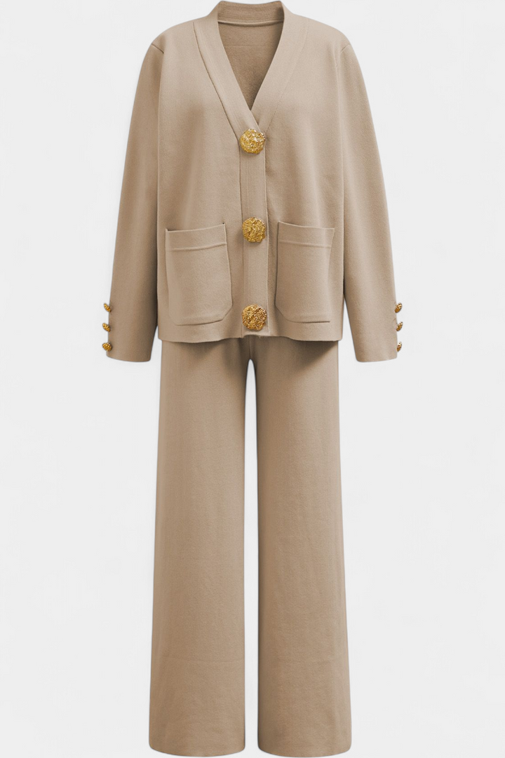 Luisella Classic Cardigan Set with Wide-Leg Trousers
