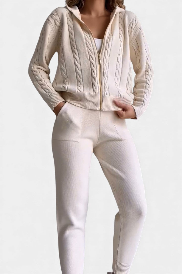 Claudia Cardigan & Twisted Jacquard Pullover Set - Casual Ensemble