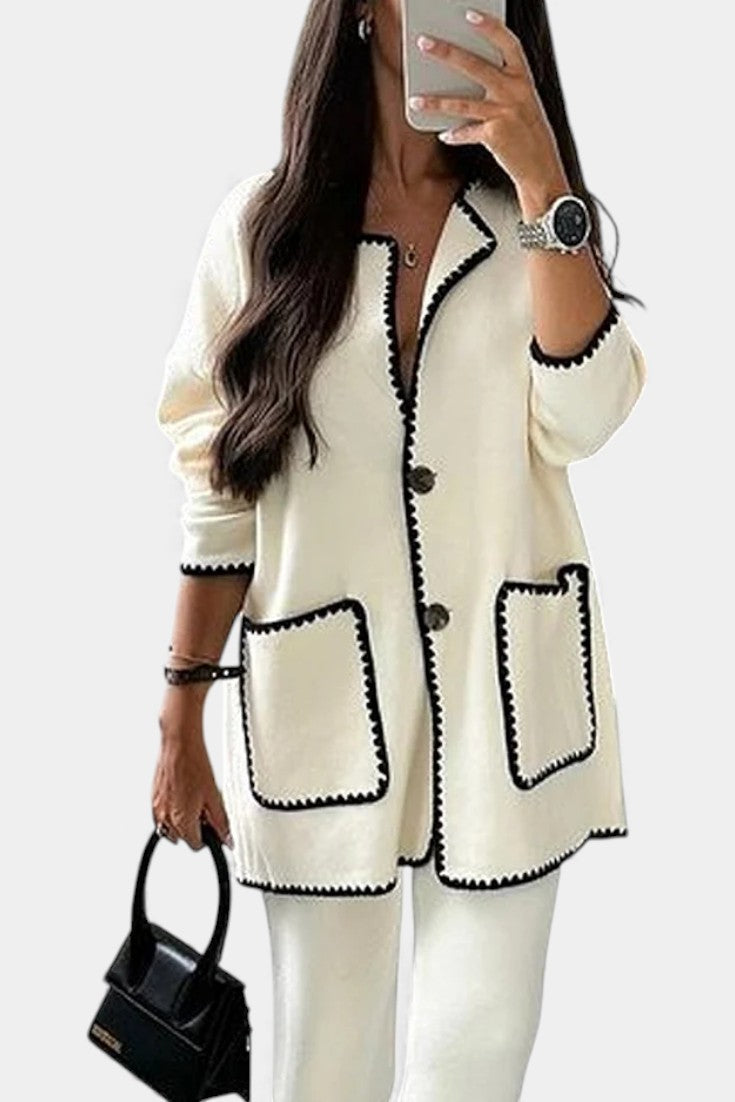 Clelia Two-Piece Ensemble: Trimmed Jacket and Casual Pants Set