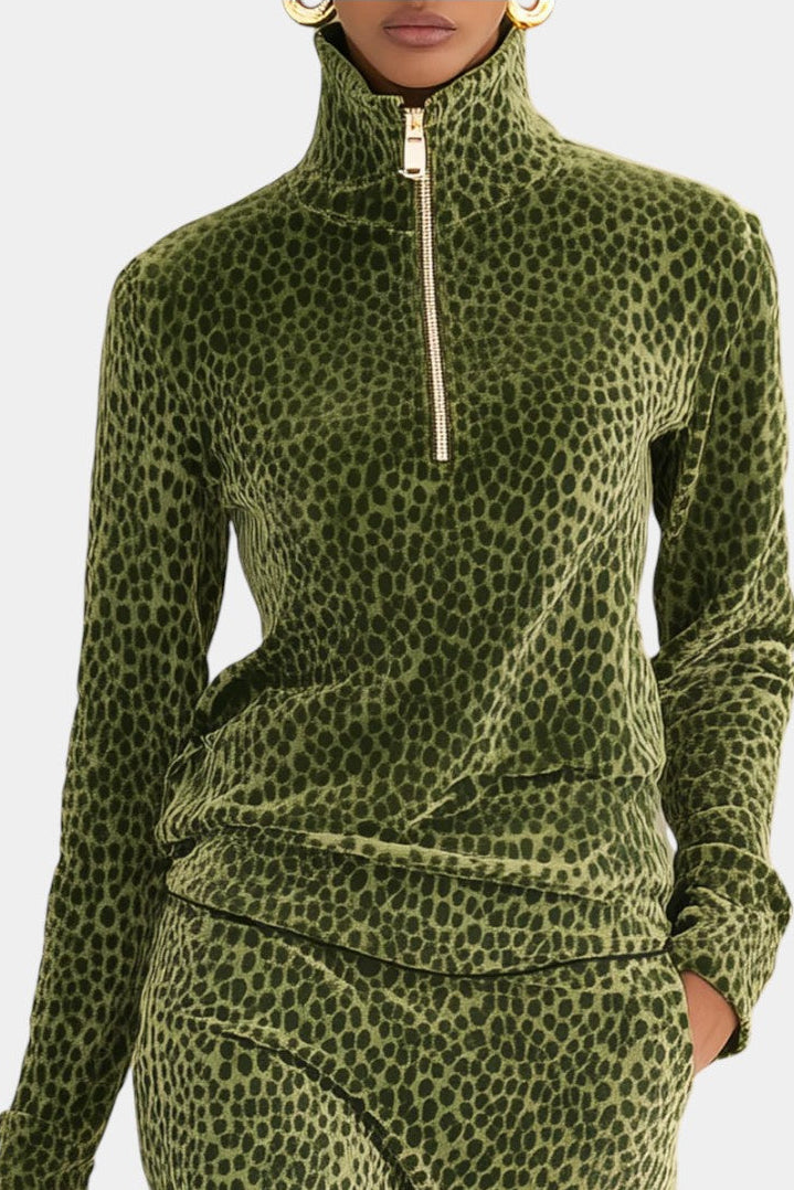 Federica Vintage Leopard Print High Collar Ensemble