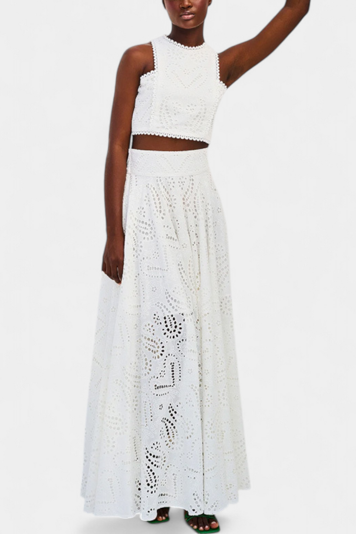 Sabina Floral Lace Two-Piece Set: Crop Top & Maxi Skirt