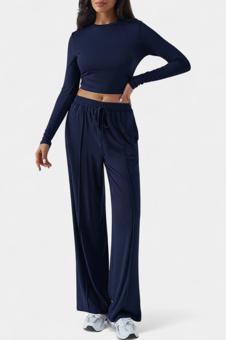 Paola Elastic-Fit Viscose Yoga Set with Round Neck