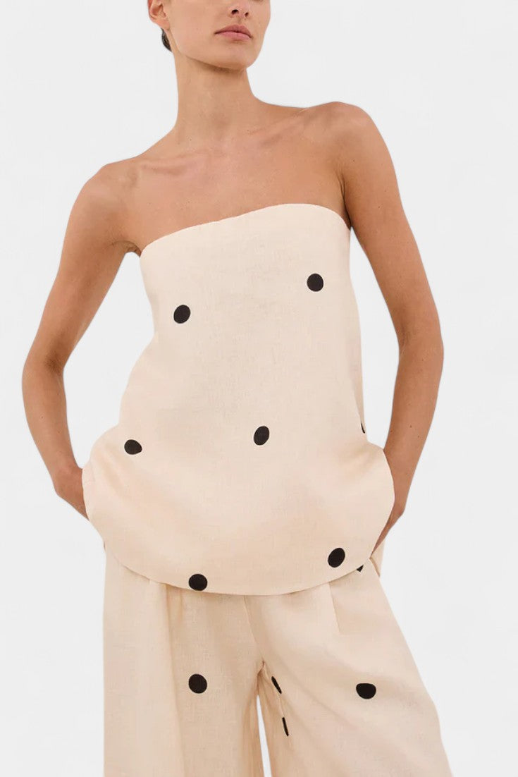 Ilenia Strapless High-Waisted Wide-Leg Two-Piece Set