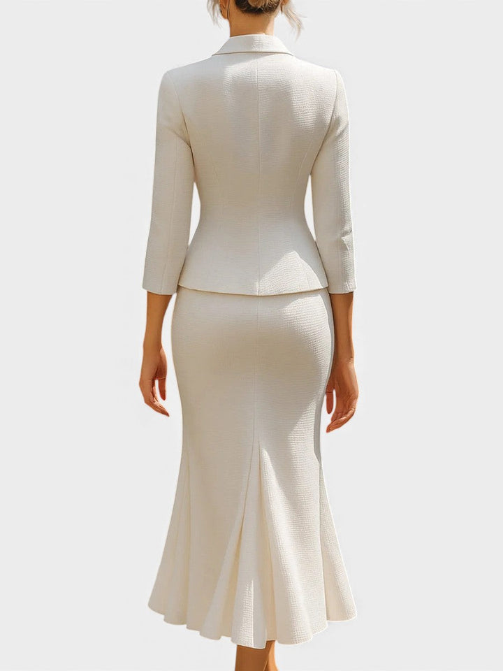 Veronica Chic Ecru Tailored Suit with Flowing Long Wrap Skirt